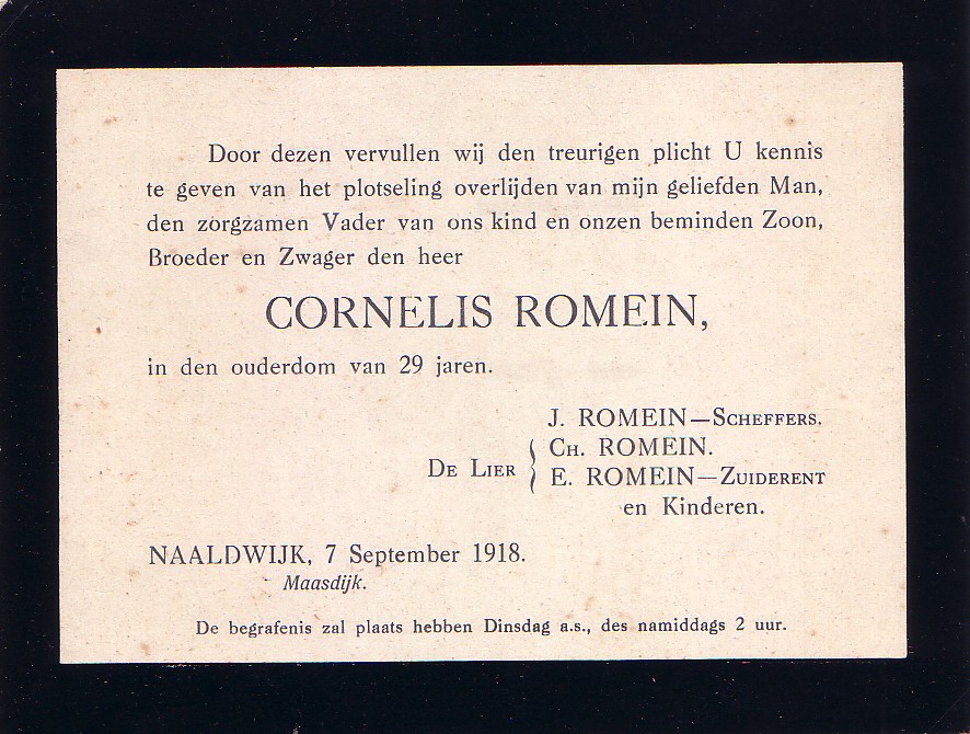 Overlijdensbericht Cornelis Romein (1888-1918)